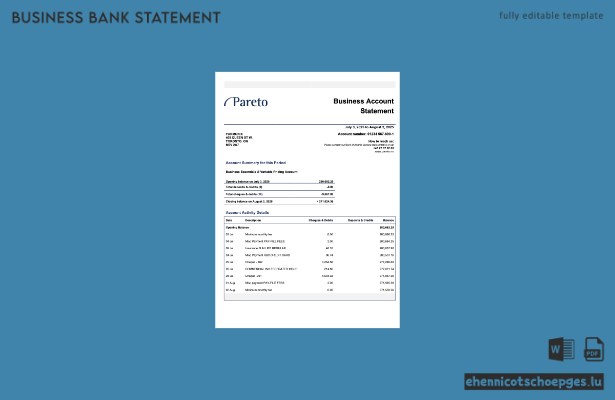 Norwegisches Pareto-Geschäftskonto – Beispiel-Kontoauszug (Word und PDF)